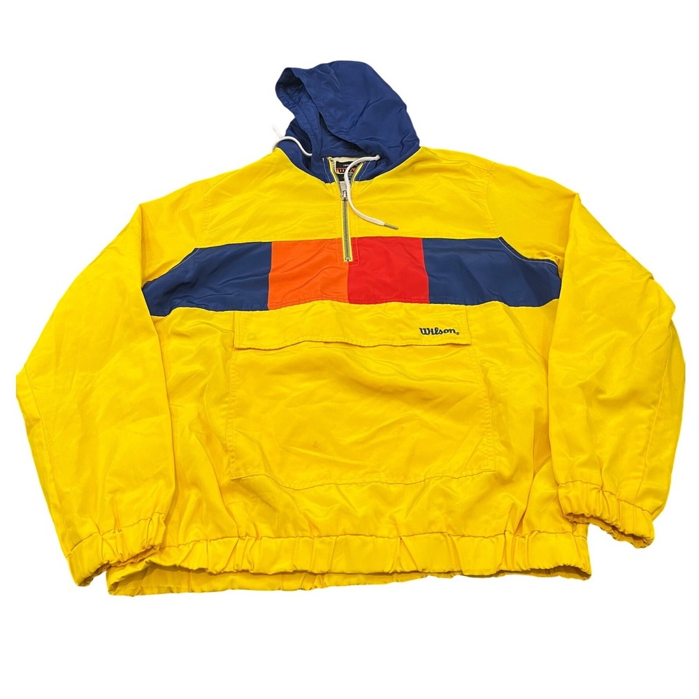 Wilson Forever 21 Anorak Jacket Mens L Yellow Colorblock Quarter Zip Hooded